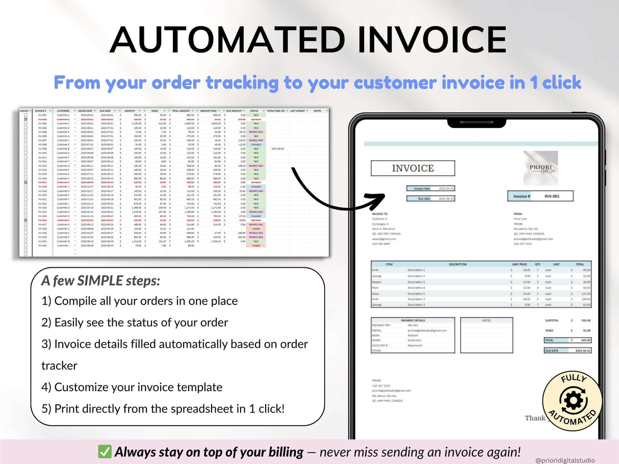 Small Business Spreadsheet Service Business Bookkeeping Client Tracker CRM Payroll Tracker Invoice Tracker Order Tracker Google Sheet Excel