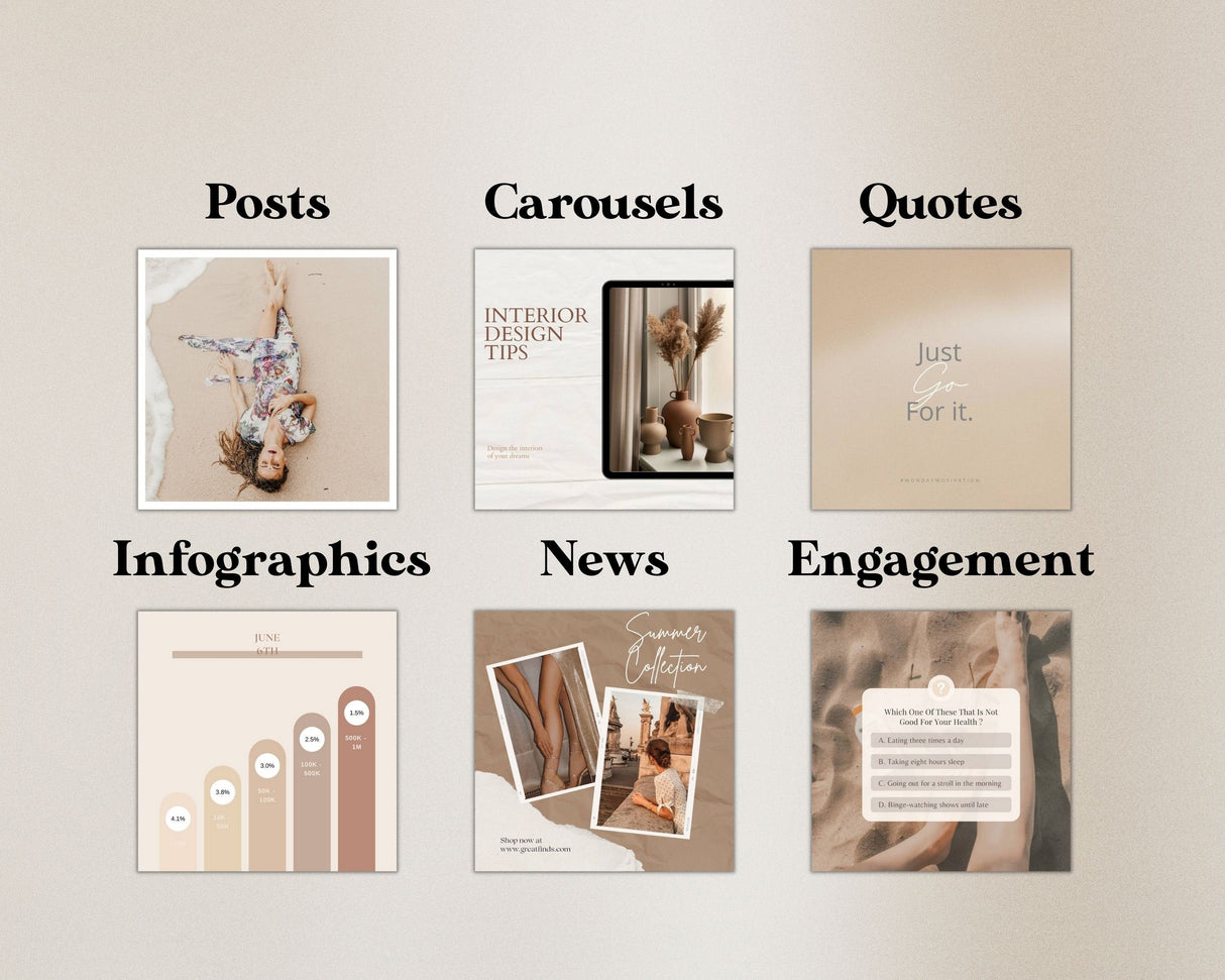 1800+ Instagram Canva Templates | Neutral Post, Story, Reel Bundle | TemplifyHub