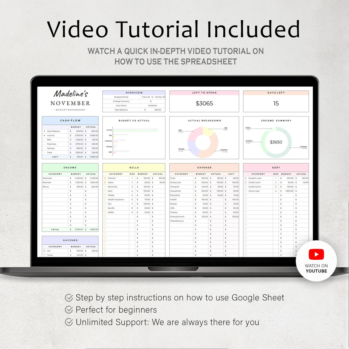 Budget Planner Google Sheets | Monthly & Paycheck Excel Template