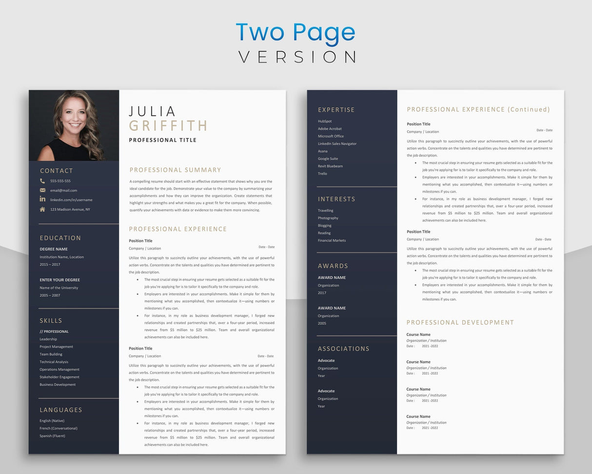 Professional CV Template | Modern Microsoft Word Resume | Digital Download