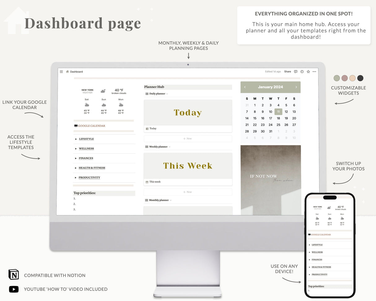 Ultimate Notion Life Planner | #1 Rated Aesthetic Dashboard