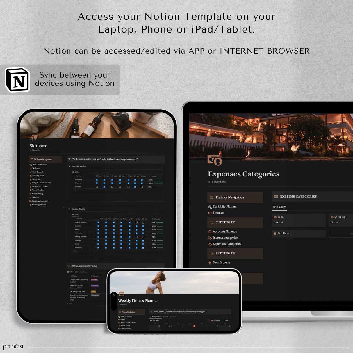 Dark Mode Notion Life Planner | All-In-One Aesthetic Dashboard