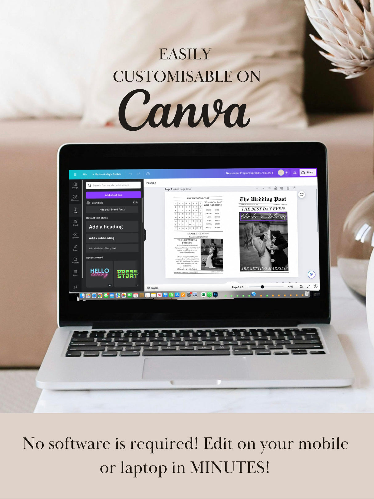 Wedding Newspaper Program | Folded Canva Template | Digital Ceremony Schedule
