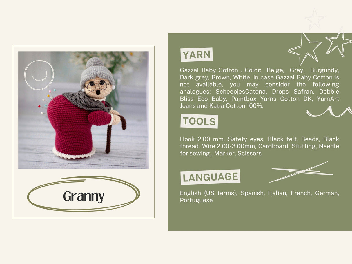 Grandma Pin Cushion Crochet Pattern PDF | Amigurumi Doll