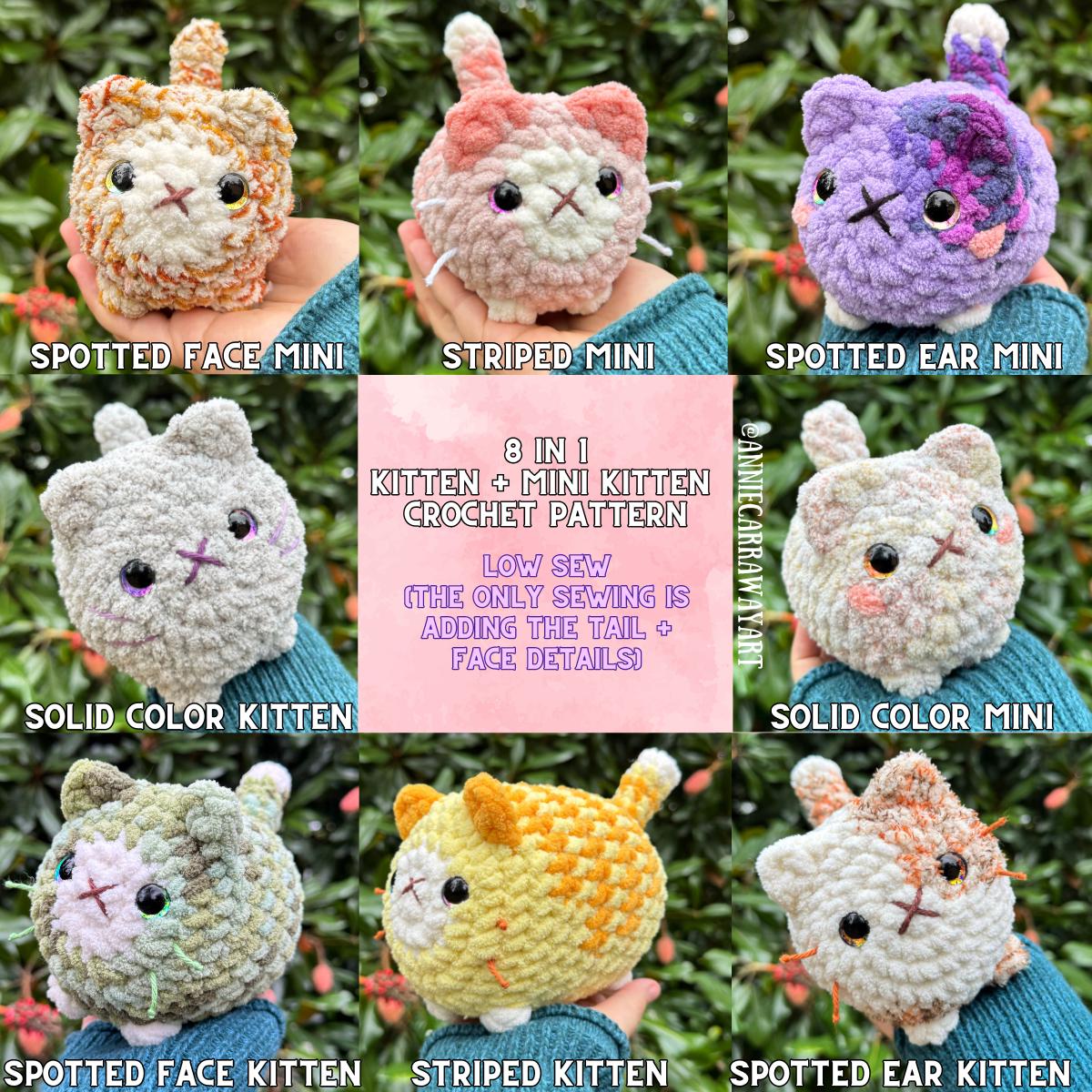 Loaf Cat Kitten Crochet Pattern PDF | 8-in-1 Low Sew Bundle