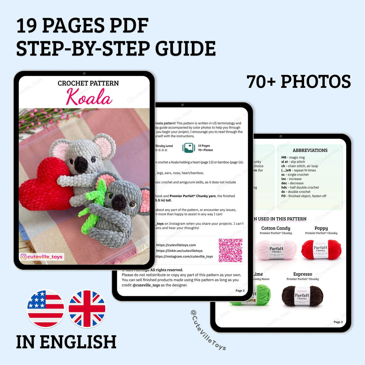 Digital PDF Koala Amigurumi Crochet Pattern | Heart or Bamboo
