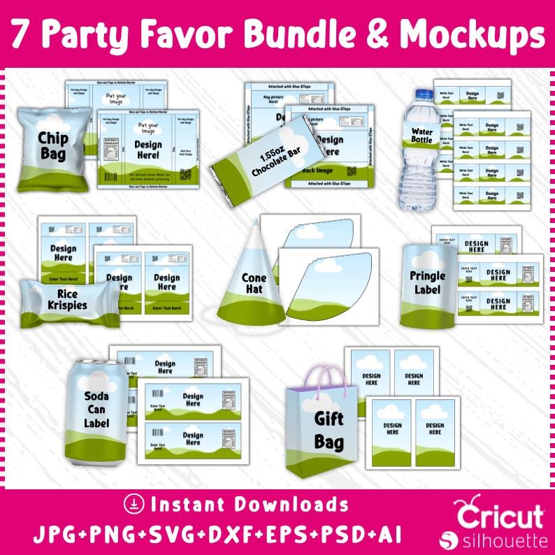 Party Favor Templates | Canva Chip Bag & Wrapper Bundle | Digital Files