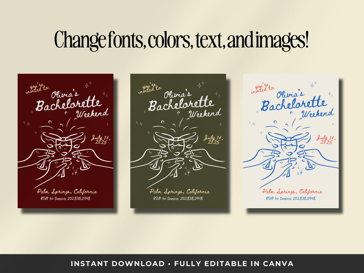 Bachelorette Party Invitation | Handwritten Canva Template | Digital Itinerary