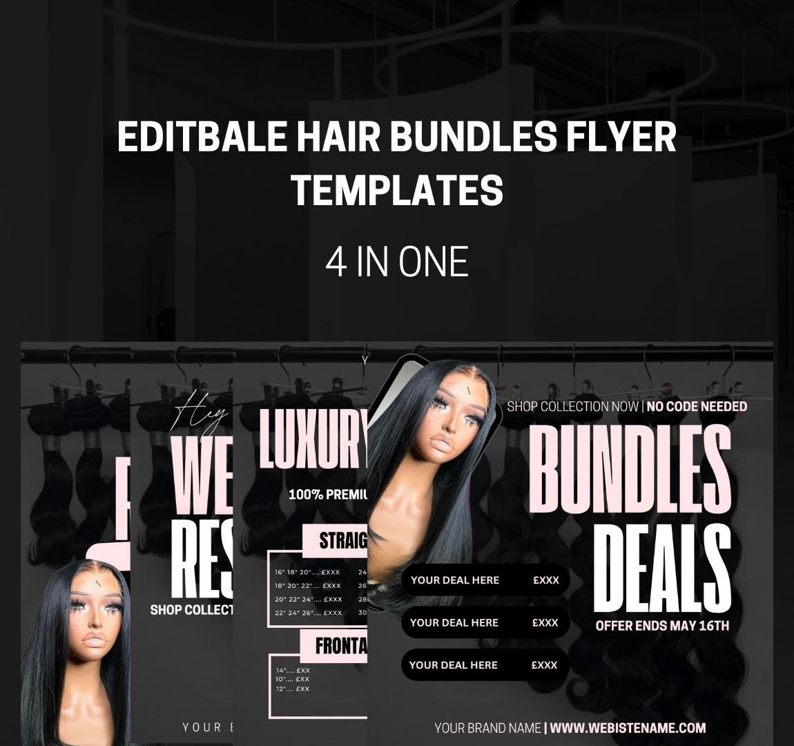 4-in-1 Hair Bundles Flyer Canva Template | Price List & Restock | TemplifyHub