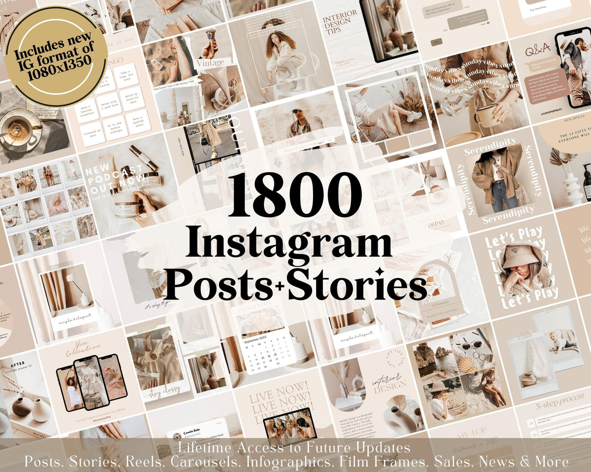 1800 Aesthetic Neutral Instagram Templates | Beige Boho Canva