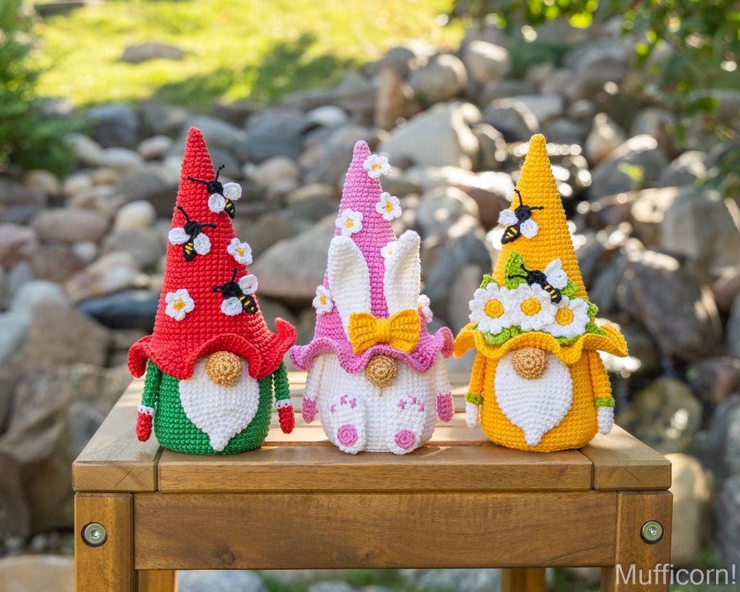Digital PDF 3-in-1 Flower Gnome & Bee Crochet Pattern Bundle