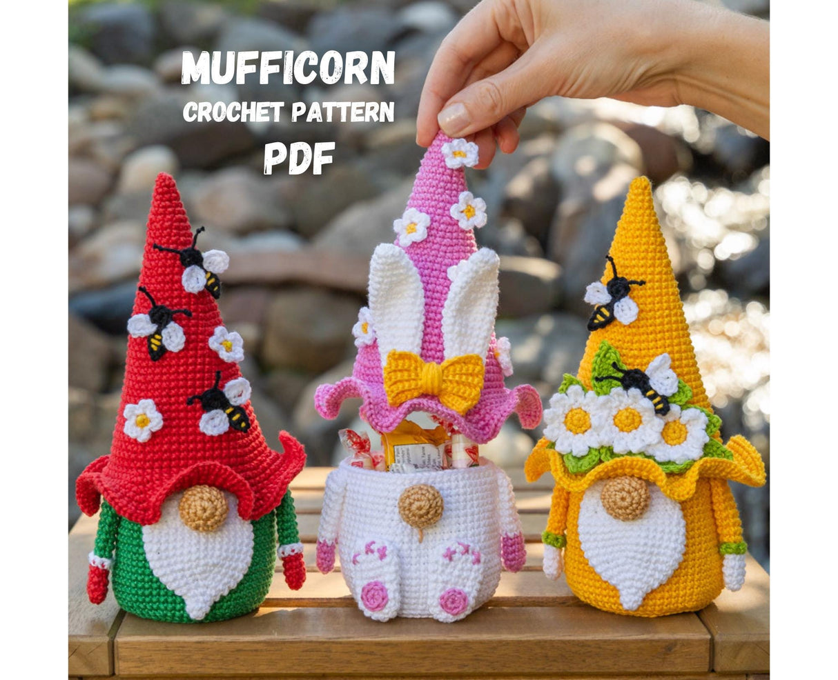 Digital PDF 3-in-1 Flower Gnome & Bee Crochet Pattern Bundle