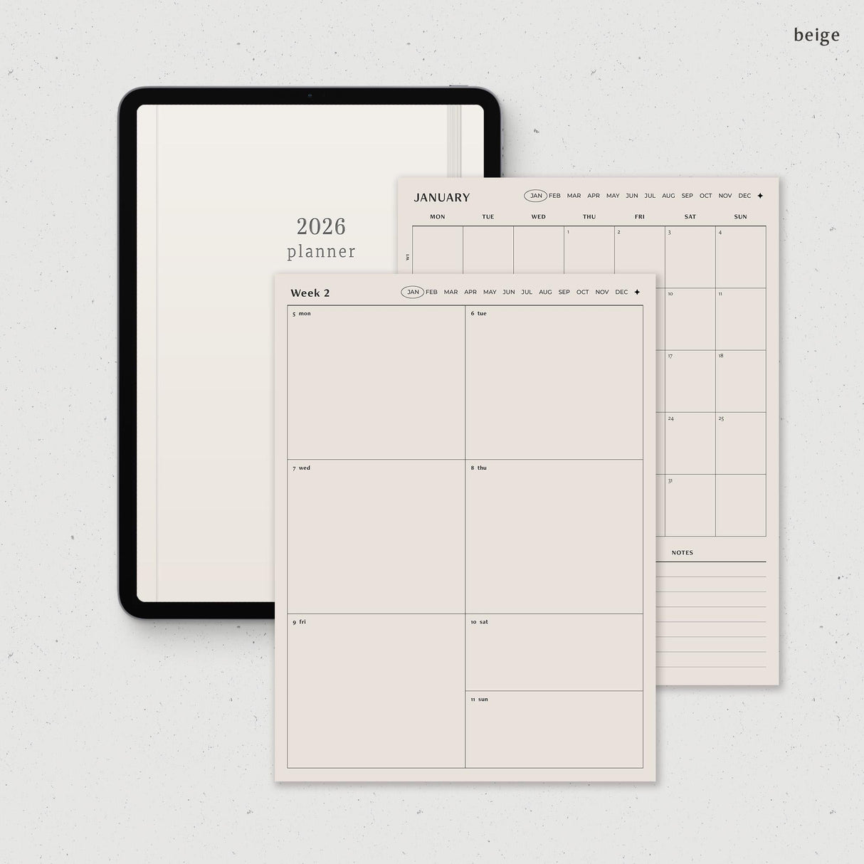 2026 Weekly Monthly Digital Planner | Minimalist Goodnotes PDF