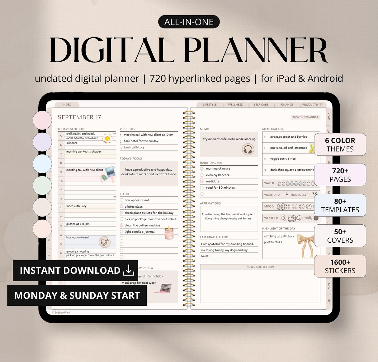 Undated Digital Planner | 720 Pages, 80+ Templates | GoodNotes & Android