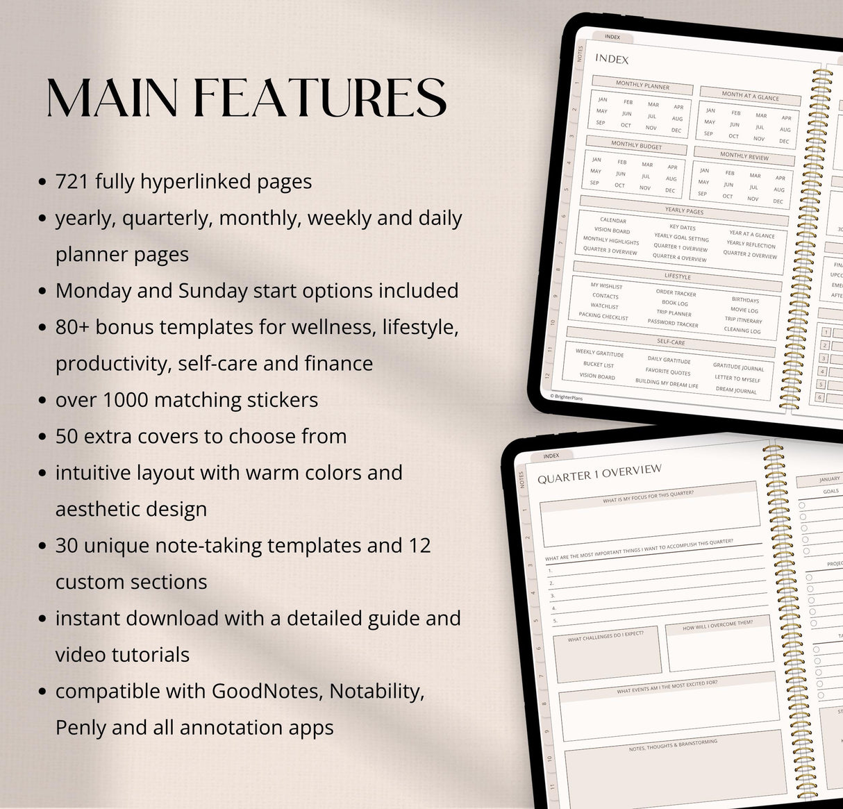 Undated Digital Planner | 720 Pages, 80+ Templates | GoodNotes & Android