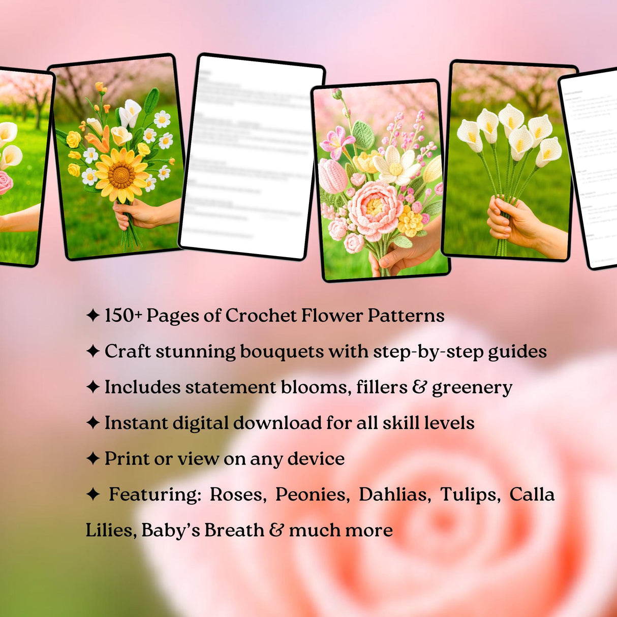 150+ Wedding Flower Crochet Patterns | Bridal Bouquet PDF