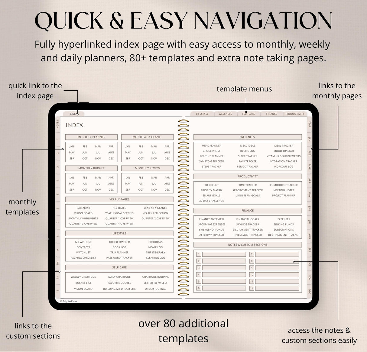 Undated Digital Planner | 720 Pages, 80+ Templates | GoodNotes & Android