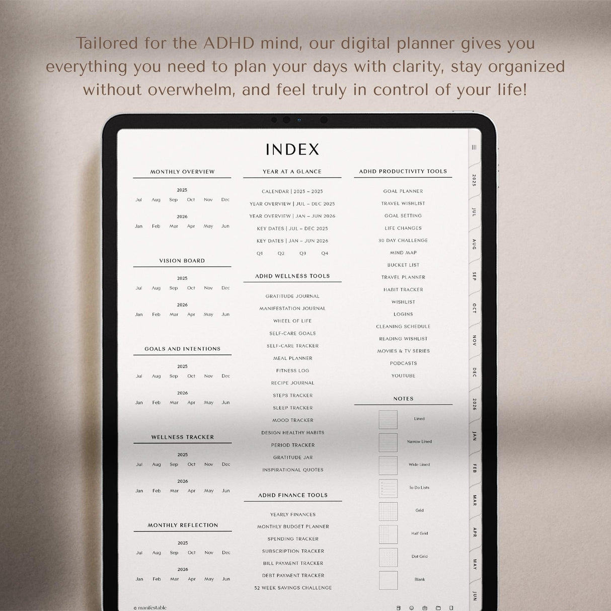 ADHD Digital Planner 2026 | Goodnotes & iPad Hyperlinked | TemplifyHub