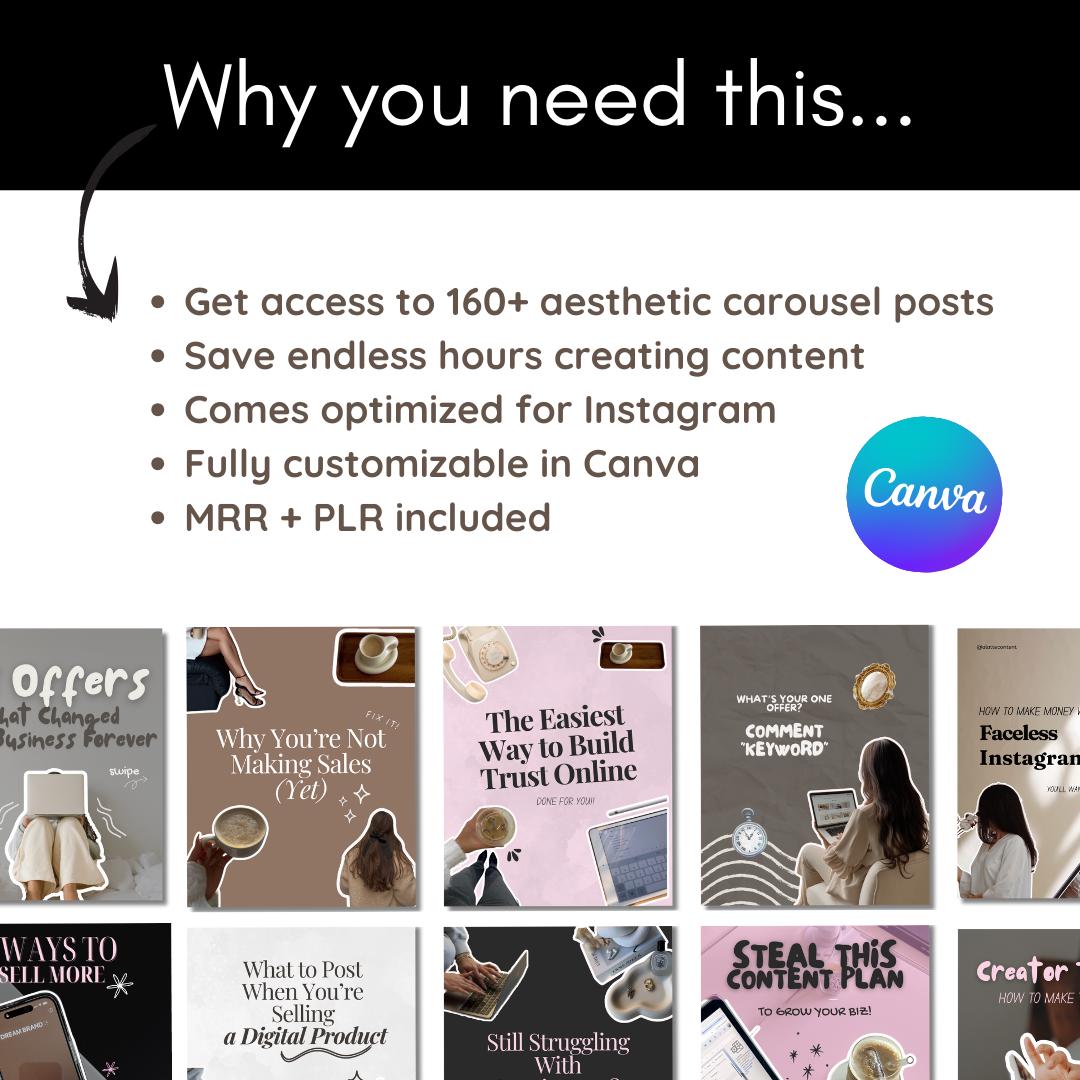 400+ Faceless Instagram Carousels | Aesthetic Canva MRR PLR