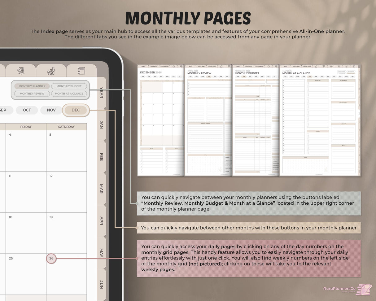 2026 Digital Planner Beige | 40,000+ Hyperlinks Goodnotes
