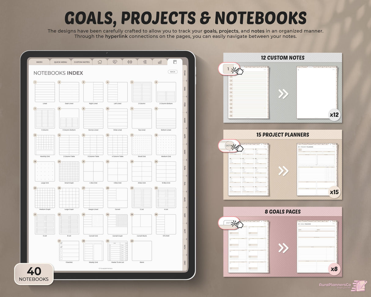 2026 Digital Planner Beige | 40,000+ Hyperlinks Goodnotes
