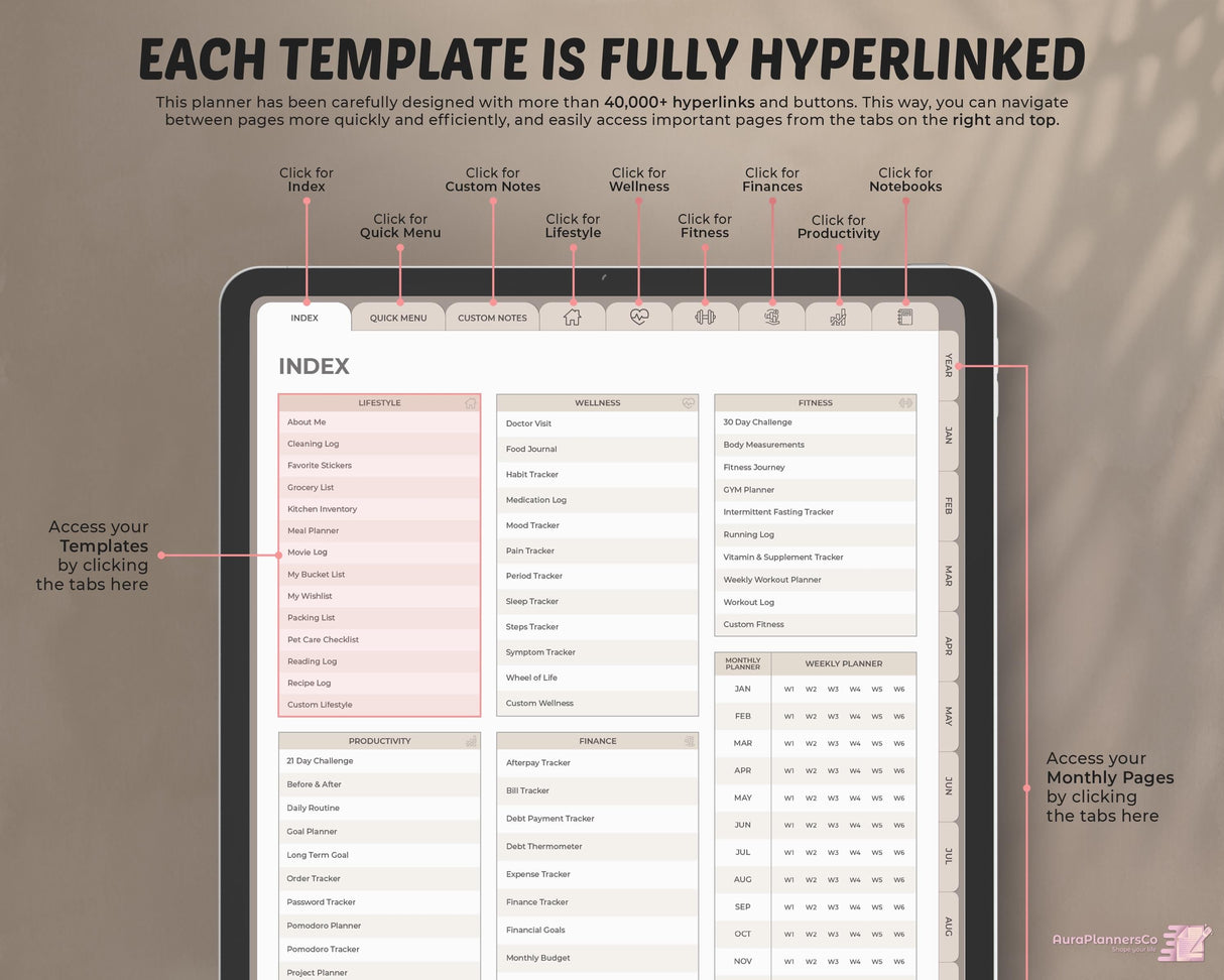 2026 Digital Planner Beige | 40,000+ Hyperlinks Goodnotes