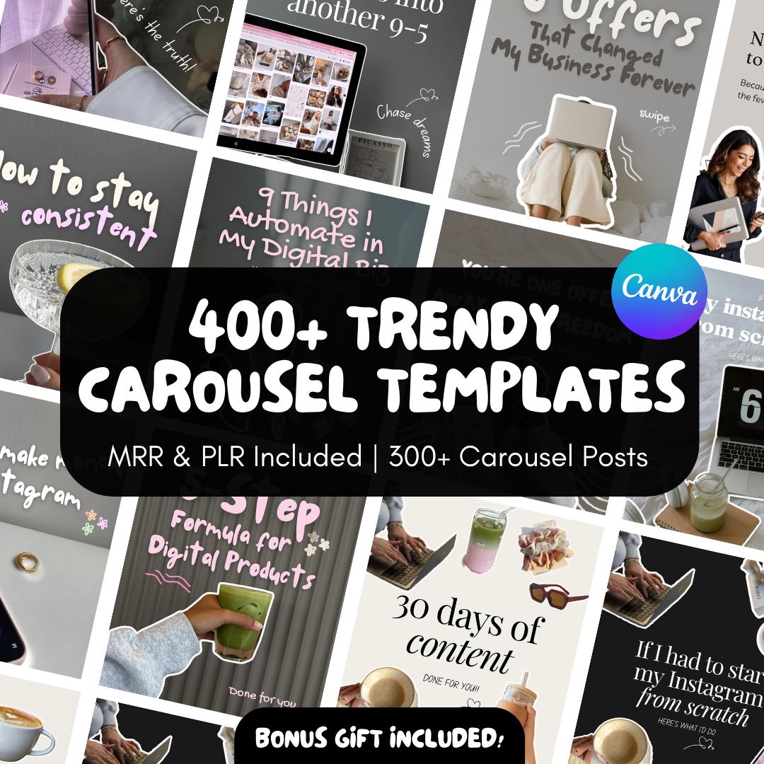 400+ Faceless Instagram Carousels | Aesthetic Canva MRR PLR
