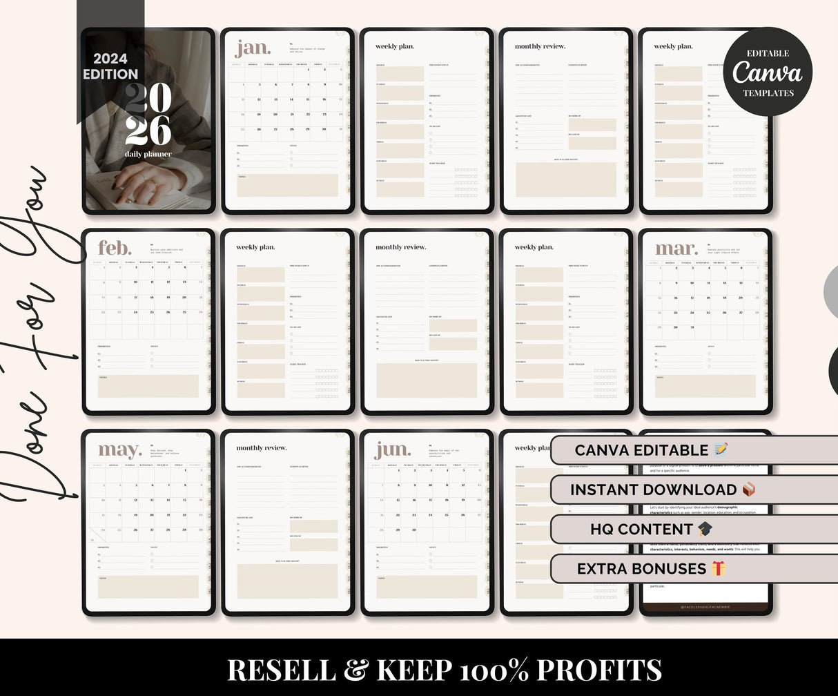 2026 Life Planner MRR PLR | Done-For-You Canva Template