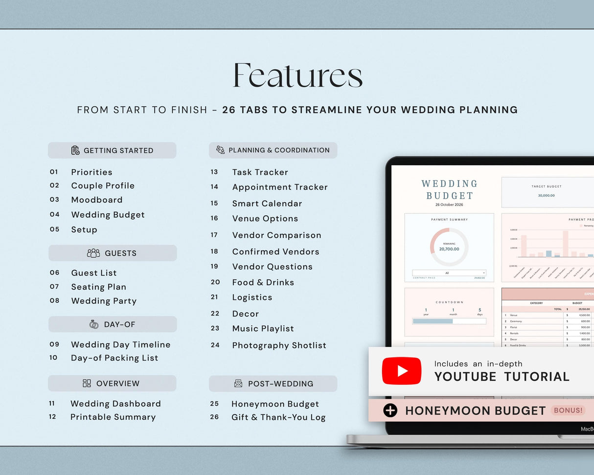 Wedding Planner Spreadsheet | Ultimate Budget & Guest List | Google SheetsExcel