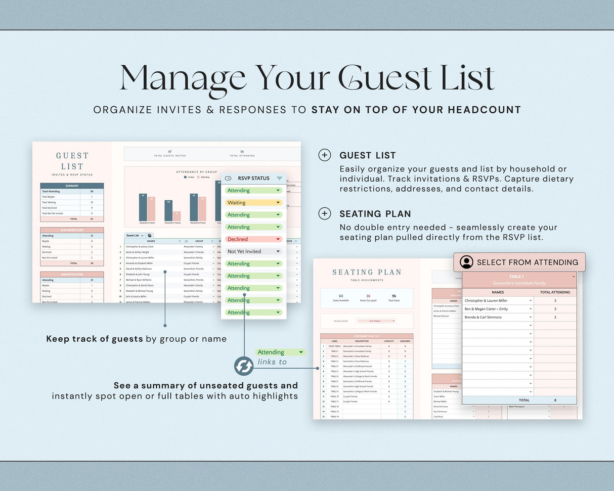 Wedding Planner Spreadsheet | Ultimate Budget & Guest List | Google SheetsExcel