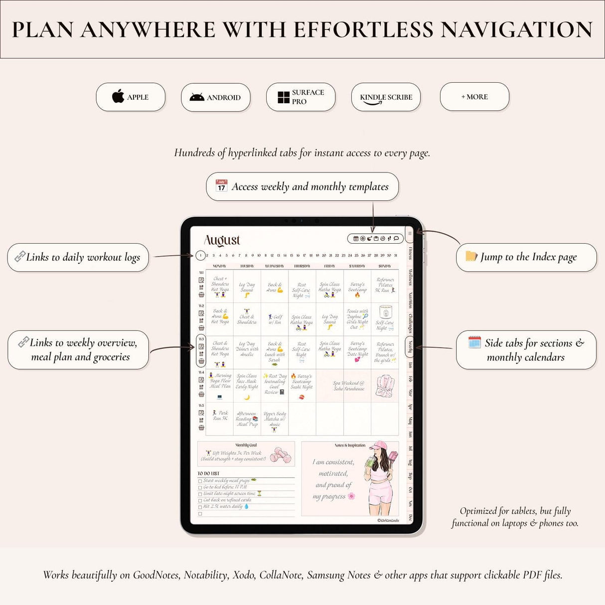 Digital Fitness Planner | Weight Loss & Workout Tracker | GoodNotes Template