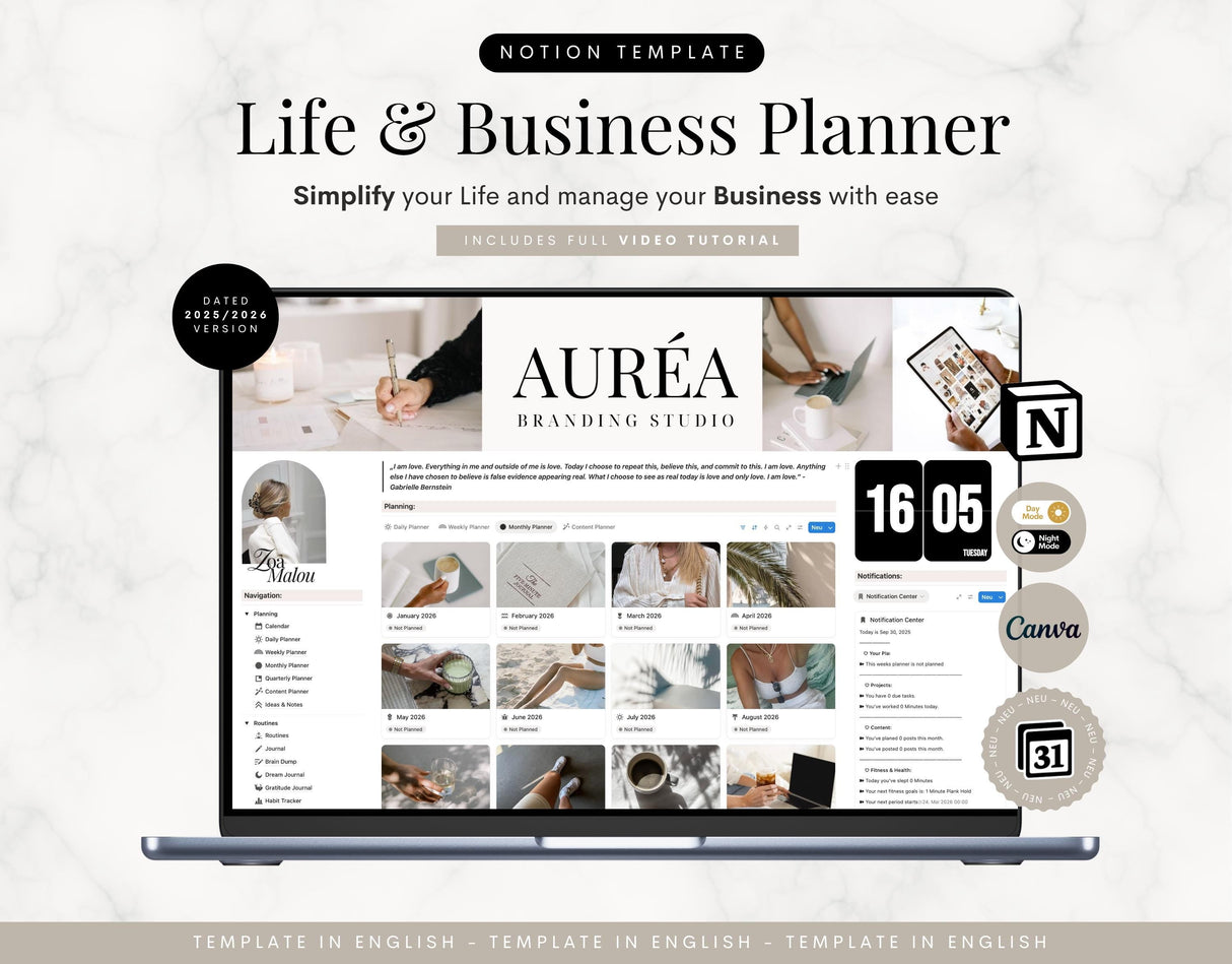 Notion 2026 Life & Business Planner | All-In-One Aesthetic Dashboard