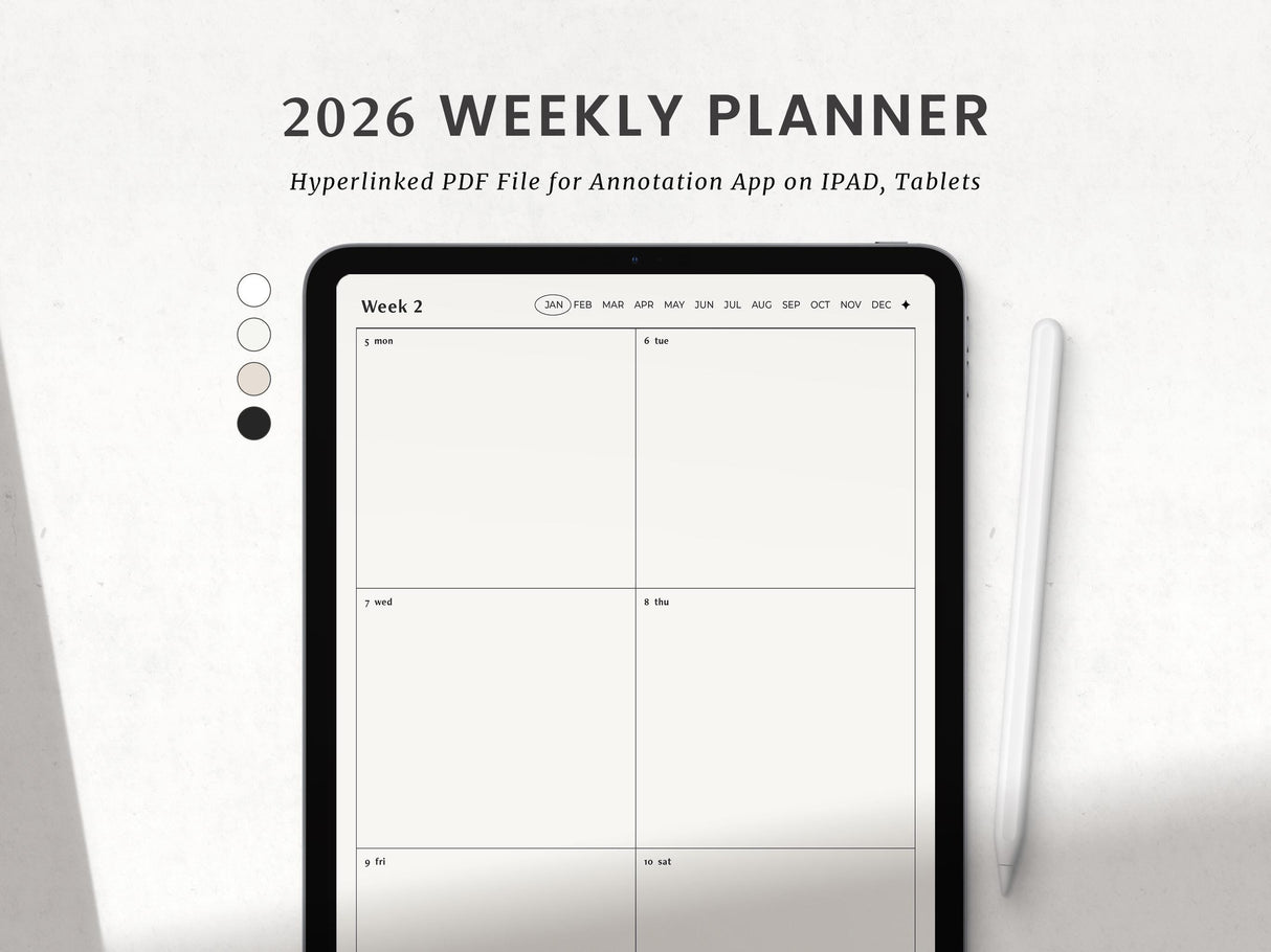 2026 Weekly Monthly Digital Planner | Minimalist Goodnotes PDF