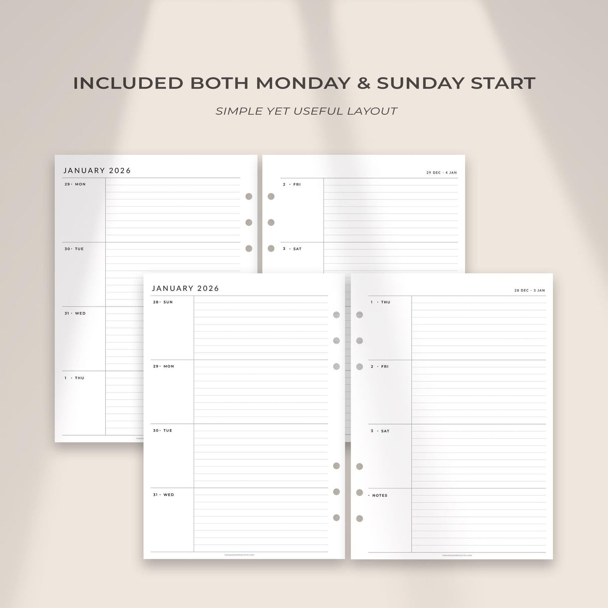 2026 Weekly Planner Printable | Minimalist 2-Page Dated PDF