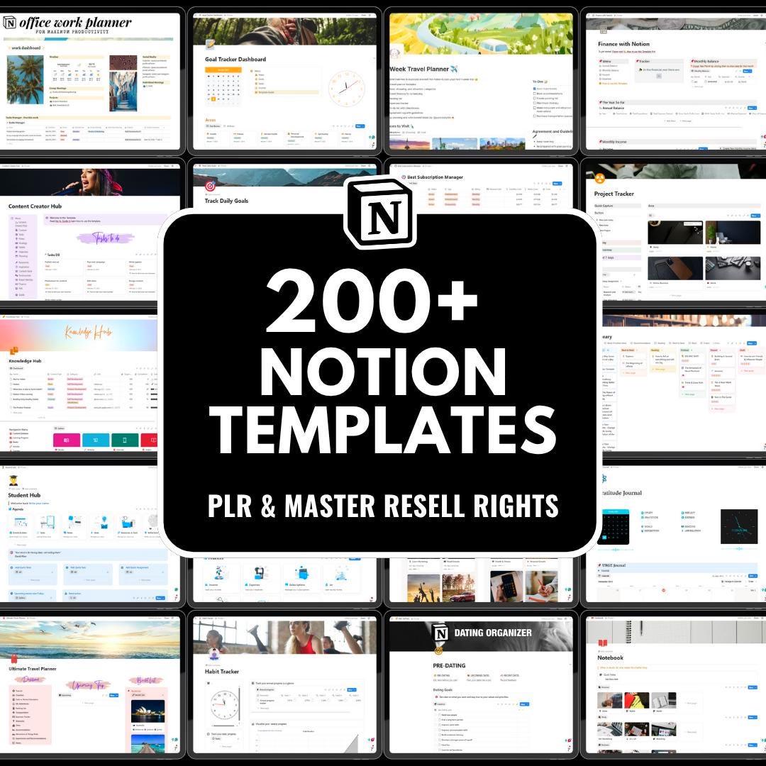Notion Templates PLR | MRR Business Bundle | Productivity & Finance Tools
