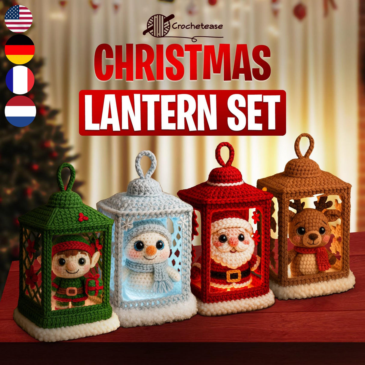 Christmas Lantern Crochet Patterns PDF | 4-in-1 Light-Up Bundle