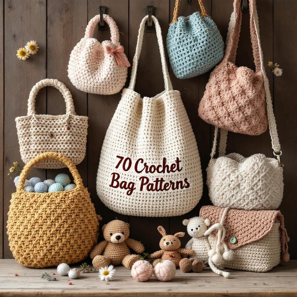 70 Crochet Bag Patterns | Tote & Purse Digital Pattern Book