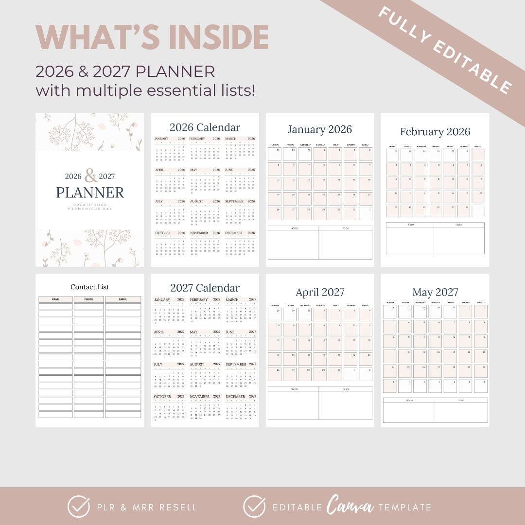 2026-2027 Digital Planner MRR | 45-Page Editable Canva PDF
