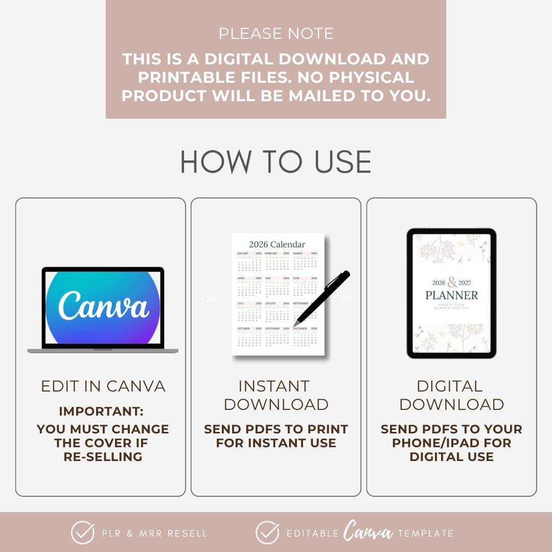 2026-2027 Digital Planner MRR | 45-Page Editable Canva PDF