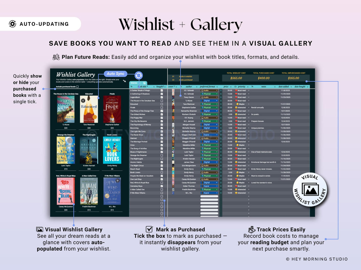 Digital Book Tracker Reading List | Google Sheets & Excel