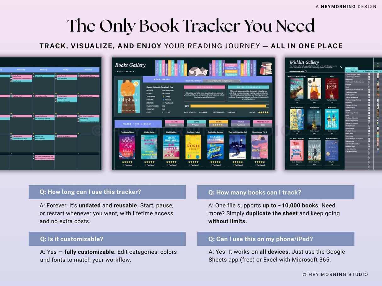 Digital Book Tracker Reading List | Google Sheets & Excel