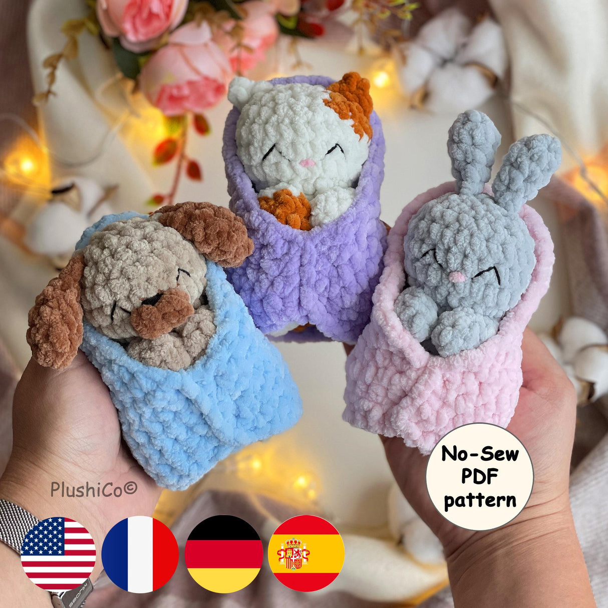 No-Sew Sleeping Animal Crochet Pattern PDF | 3-in-1 Set