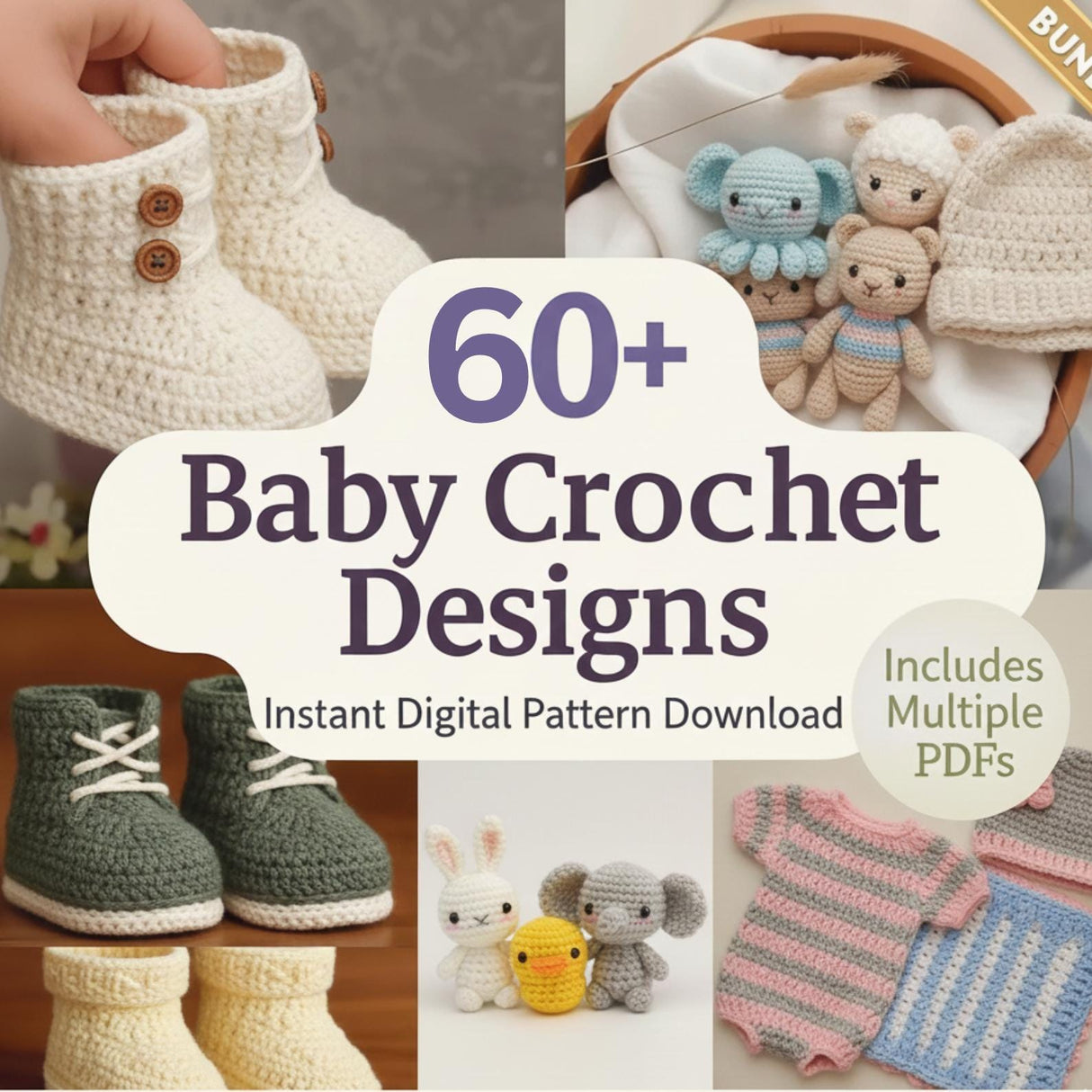 60+ Baby Crochet Patterns Bundle | Blanket, Bootie & Toy PDF