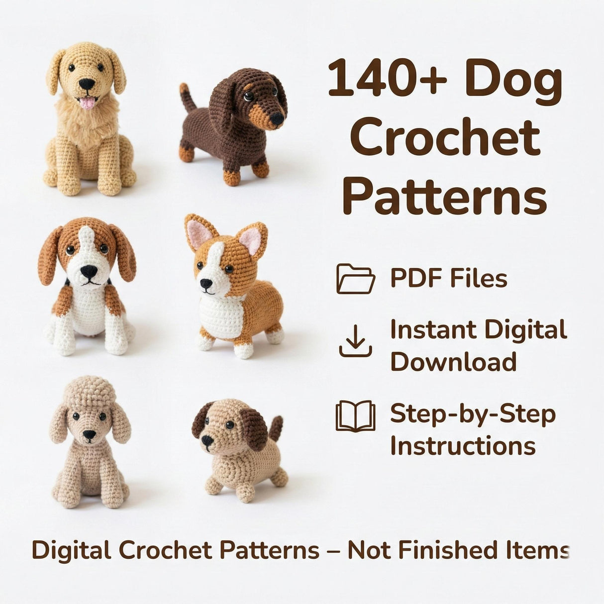 140+ Dog Amigurumi Patterns | Realistic Dog Crochet Bundle