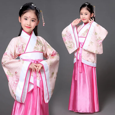 Traditional Chinese Dance Costumes for Girls Ancient Opera Tang Dynasty Han Ming Hanfu Dress Child Clothing Folk Dance Children