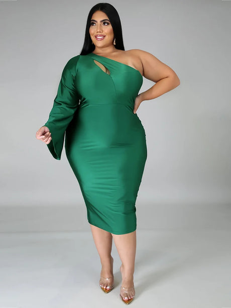 Sexy Dress Women Plus Size Party Elegant One Shoulder Long Sleeve Dress High Waist Autumn Bodycon Dress with Free Shipping