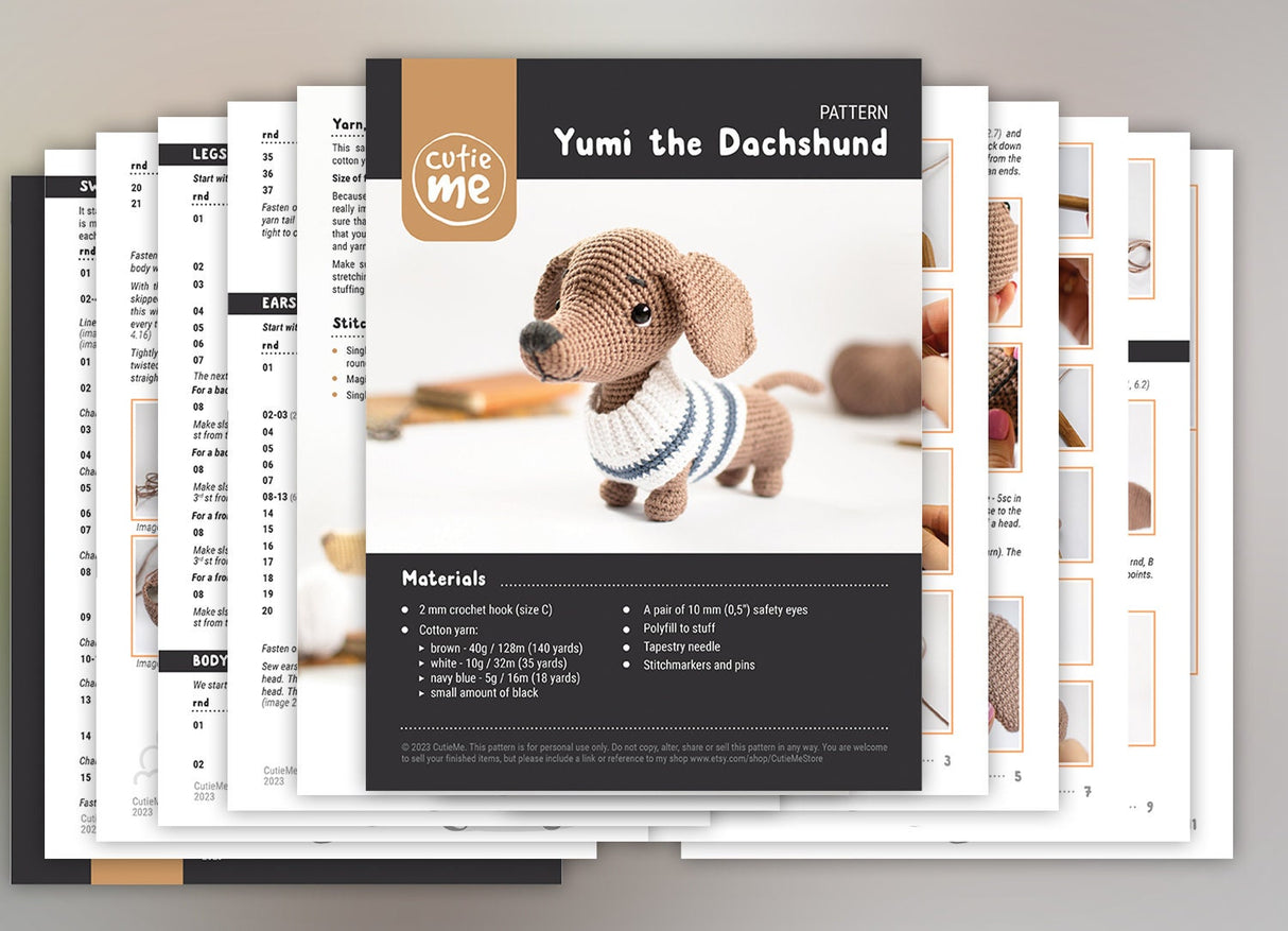 Crochet Dachshund Dog Pattern PDF | Yumi in a Sweater