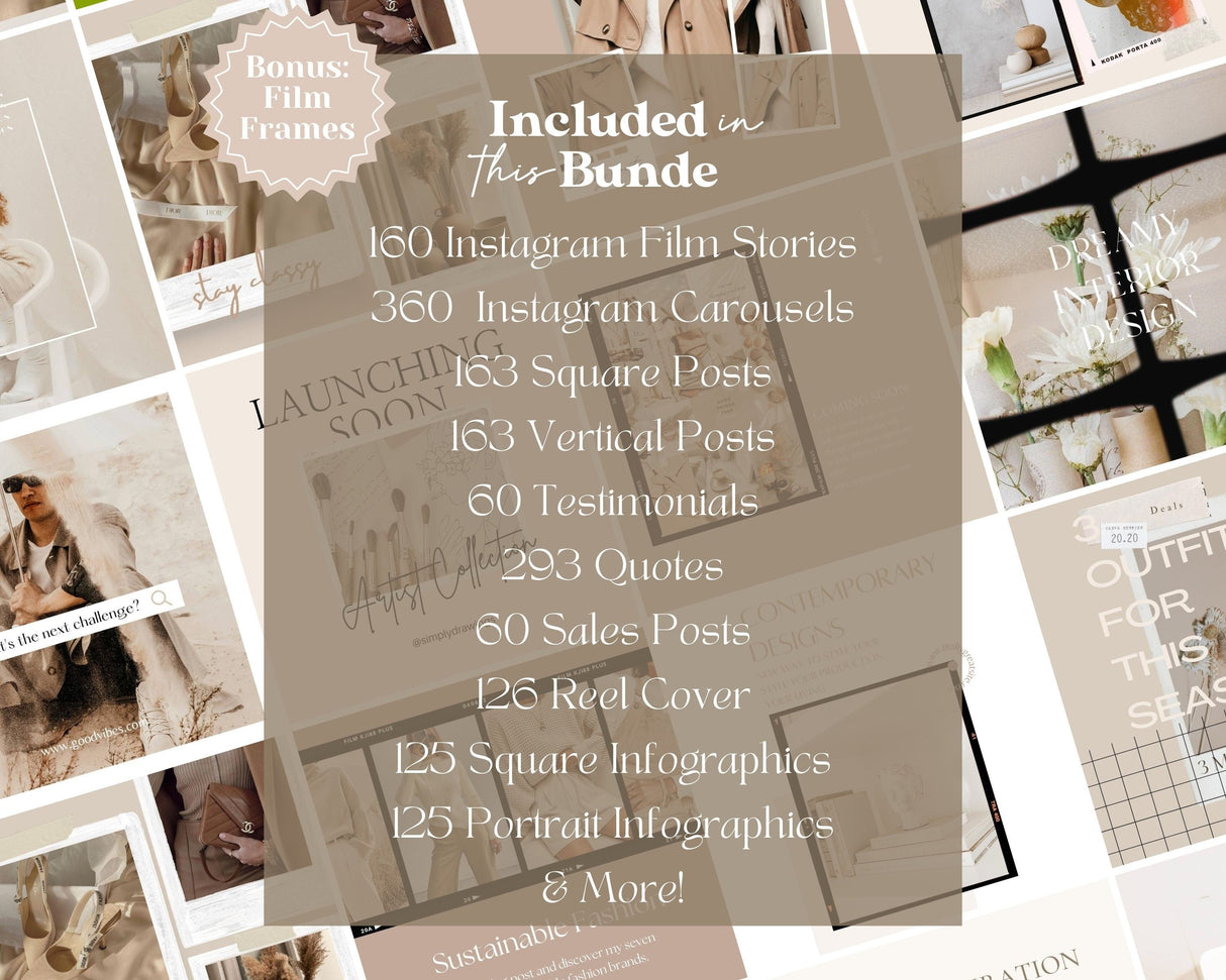 1800 Aesthetic Neutral Instagram Templates | Beige Boho Canva