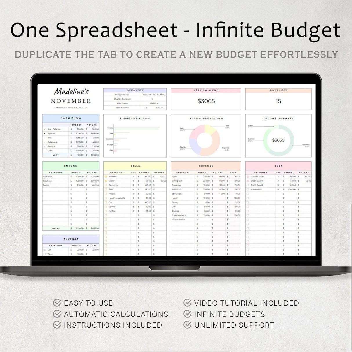 Budget Planner Google Sheets | Monthly Budget Spreadsheet | Beginner Template