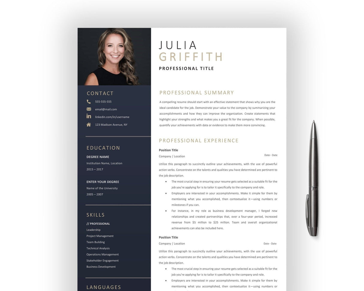 Professional CV Template | Modern Microsoft Word Resume | Digital Download